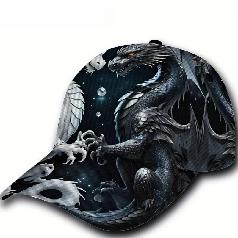 Breathable Adjustable Baseball Cap Domineering Black and White Dragon Pattern Hip Hop Sports Cap Soft and Lightweight
