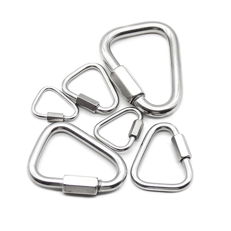 304 Stainless Steel Quick Links Carabiner Locking Clips with Screw Nut Triangle Heavy Duty Chain Connector Hook Hardware Tool