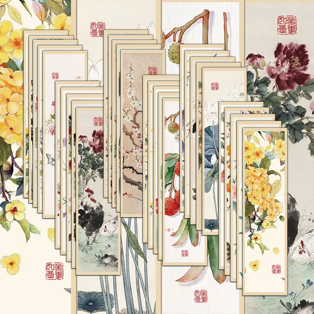 30PCS National Style Bookmark Chinese Ink Painting Reading Book Pages Book Marking Notebook Marking Double Sided Creative Book