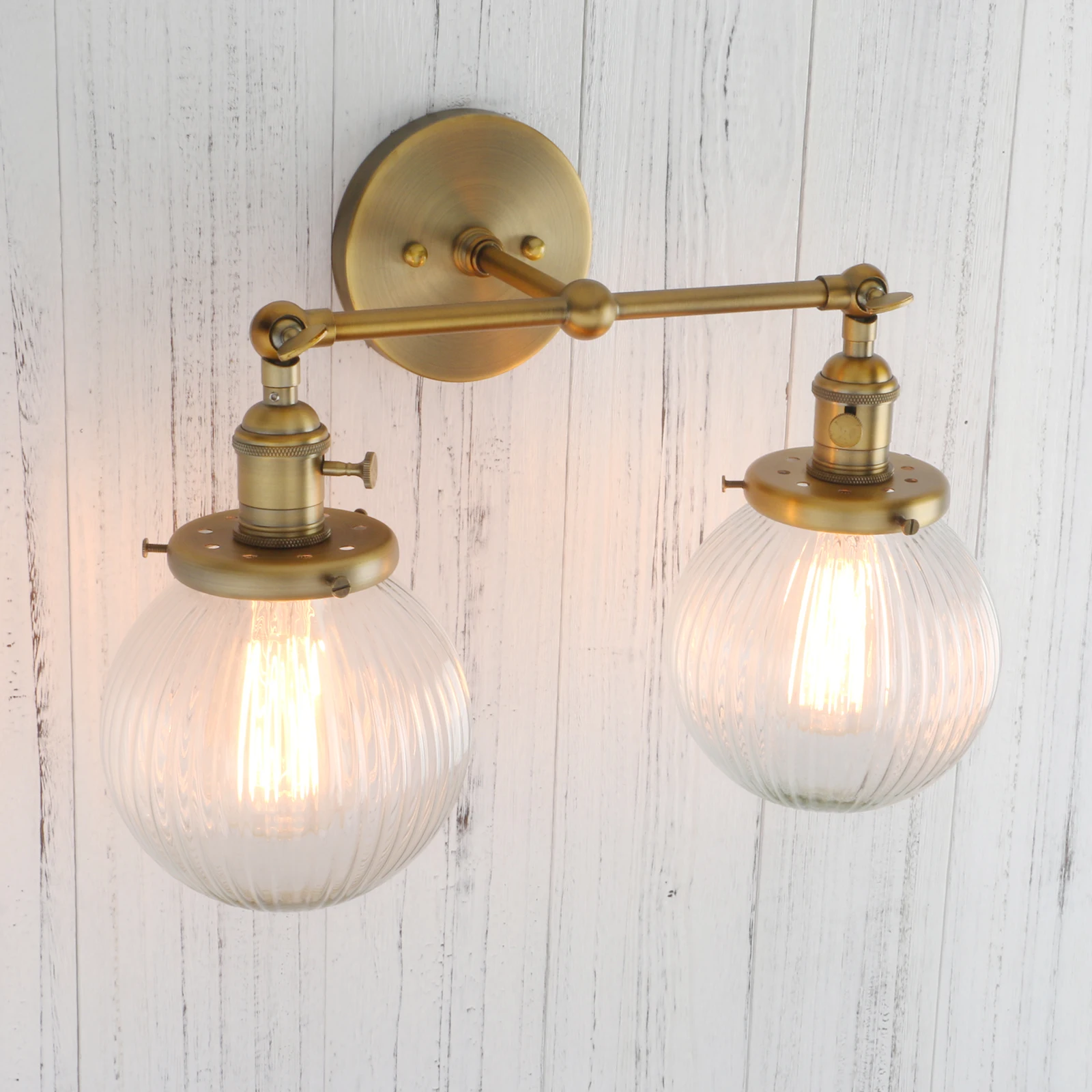 Phansthy Vintage with Globe Glass Shade 2 Lights Wall Sconces Double Head Wall Lights with Switch Retro Style Rustic Wall Lamps