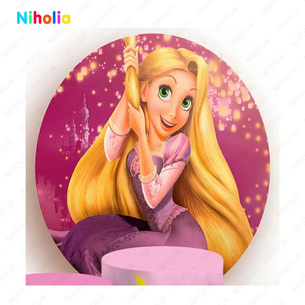 Tangled Rapunzel Backdrop Girl Birthday Party Covers Decors Princess Event Photo Wall Background Cylinder Banner Prop