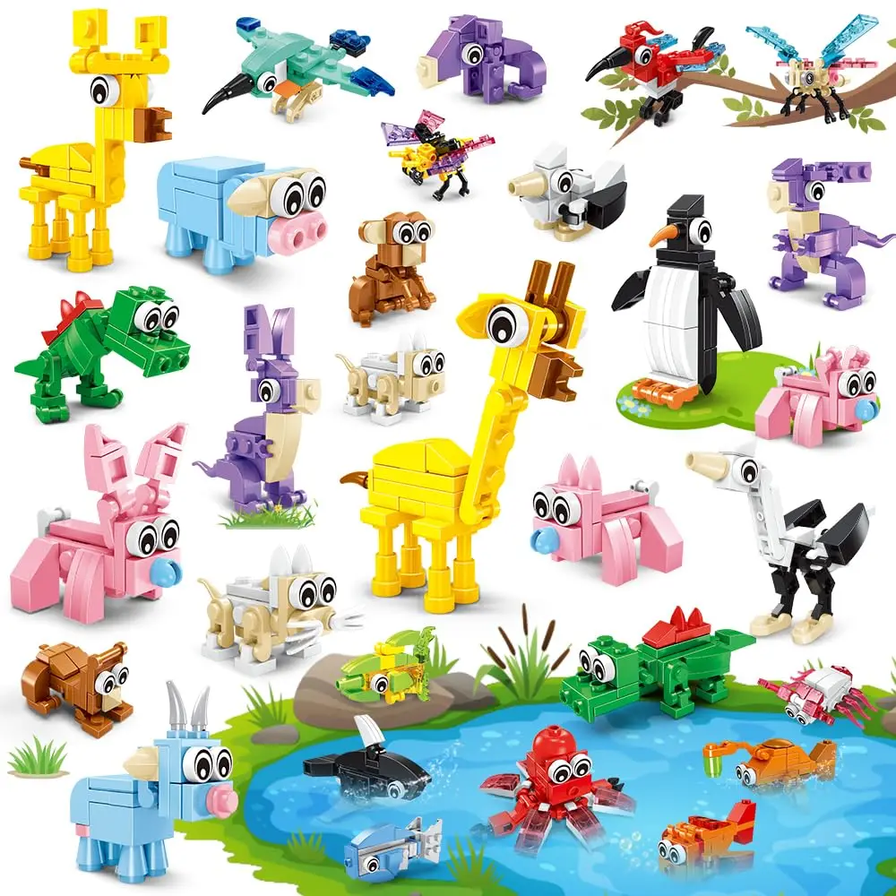 

HOGOKIDS 20 Packs Party Favors-60 Kinds of Mini Animals Toy Building Block Set for ClassPrizes Xmas Easter BirthdayGift for kids