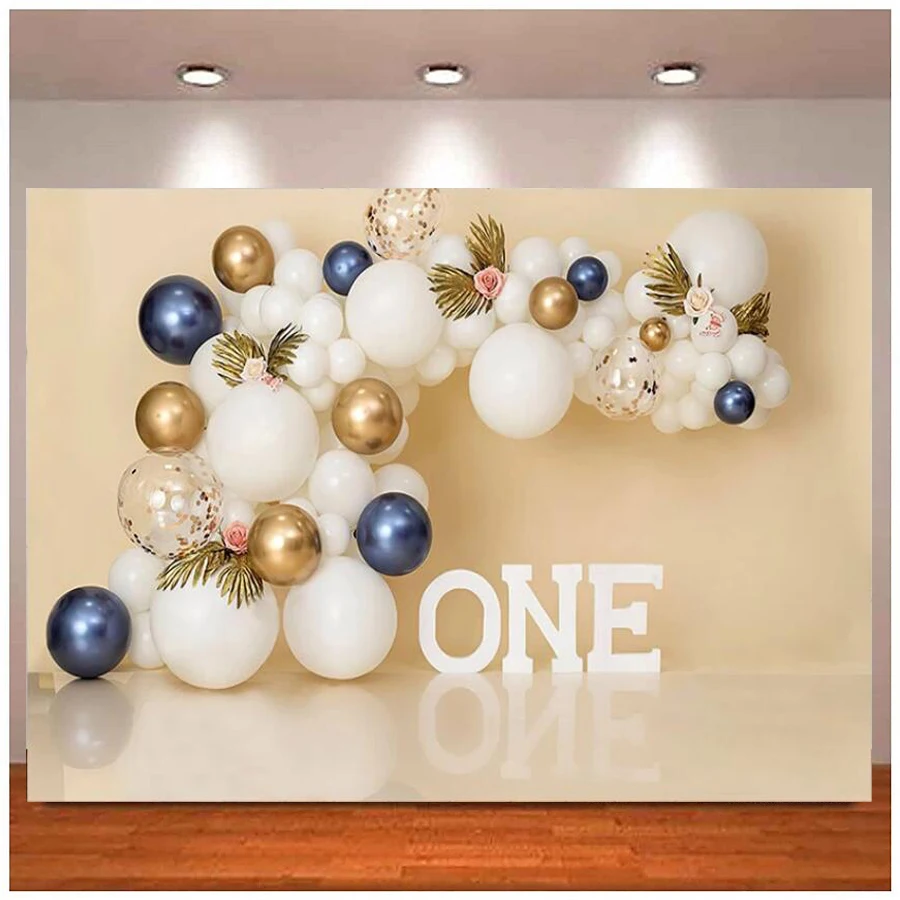 

Photography Backdrop Girl 1st Birthday Party White And Blue Cake Balloons Smash Photo Studio Background Decoration Banner Poster