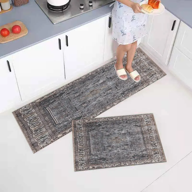 Vintage Pattern Kitchen Long Runner Rug Non Slip Water Absorbent Carpet for Kitchen Counter Floor Bathroom Entrance