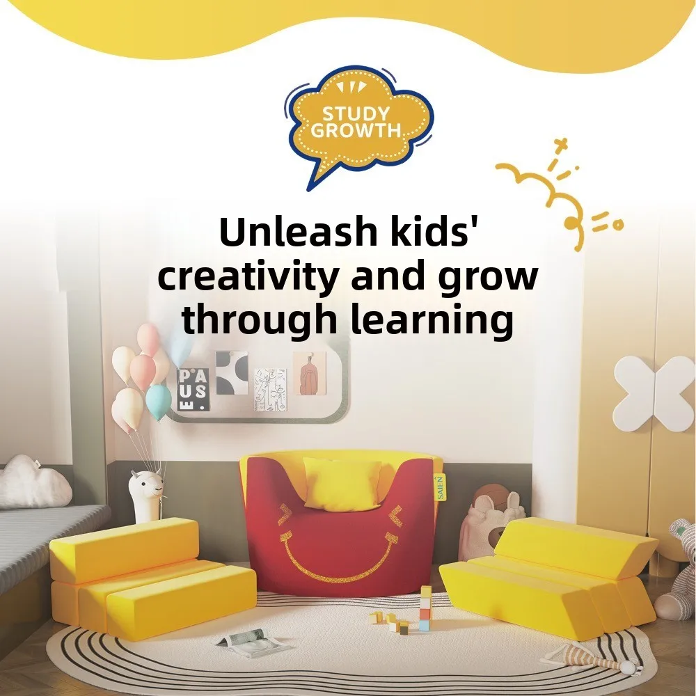Kids Modular Foam Play Sofa French Fries Shape | Creative DIY Combination Couch | Soft Velvet Toddler Seating