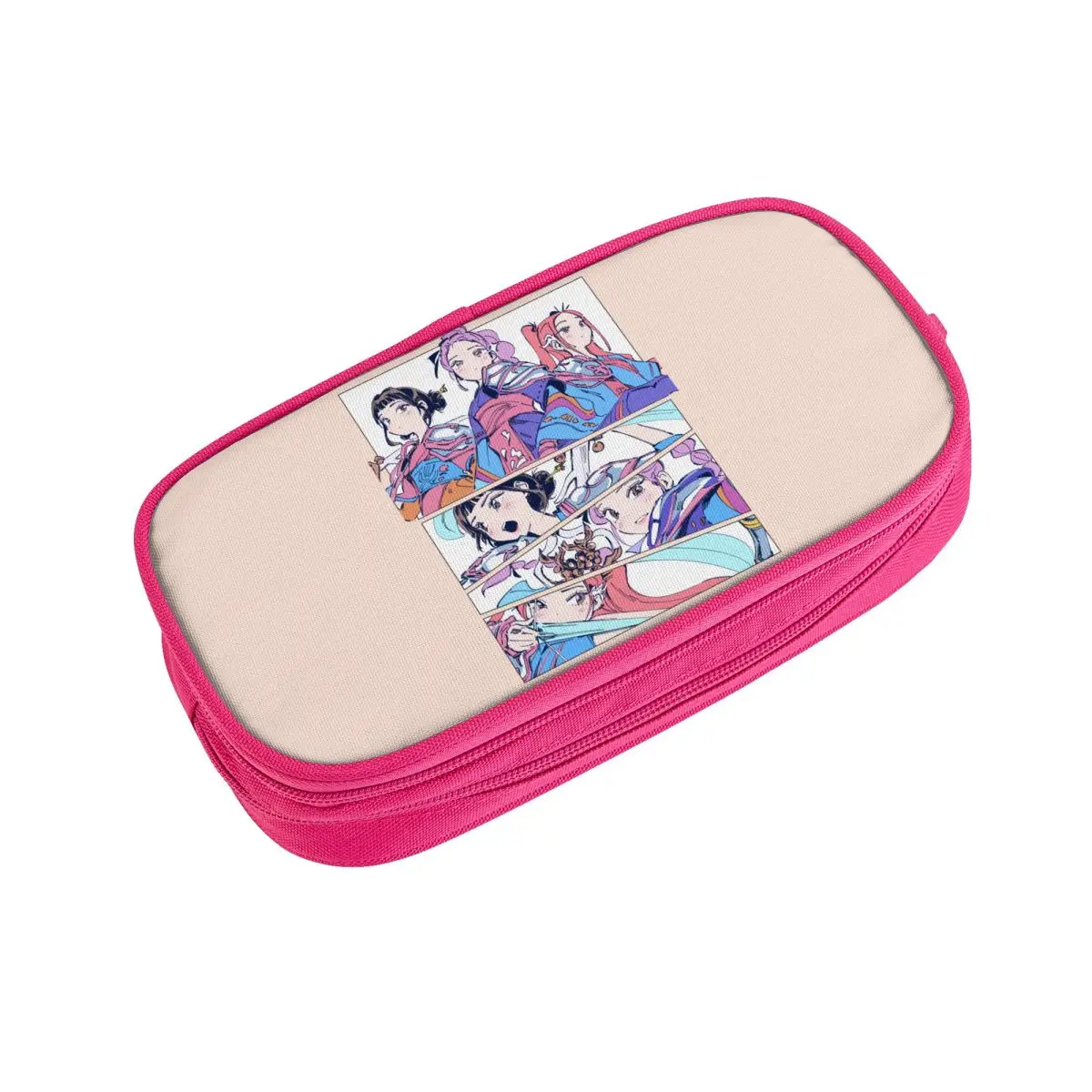 빈티지 연필 케이스 KPop 악마 사냥꾼 연필 주머니 학교 연필 케이스 소년 소녀 더블 레이어 그래픽 학교 용품