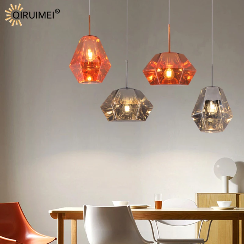 

Amber Gold Silver Blue Diamond Style New Modern LED Pendant Lights Living Study Room Bedroom Bedside Bar Lamps Indoor Lighting