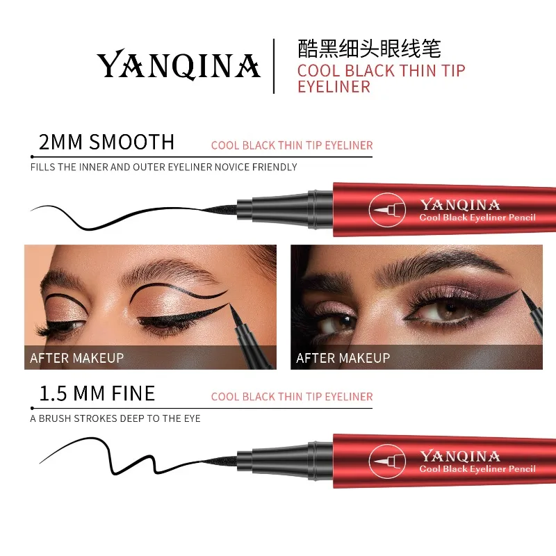 Quick Dry Liquid Eyeliner Pen With Hard Tip All Day Wear Smudge Proof Formula In Deep Jet Black Color For Perfect Lines 1PCS Red