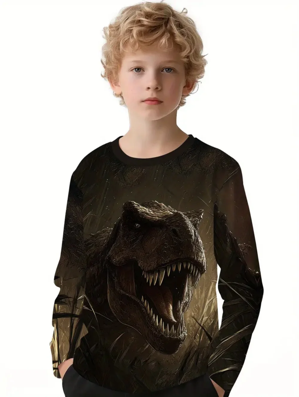 Children's Clothing Boys Tshirt Long Sleeve 3D Dinosaurs Print Kids Summer Clothes Casual Fashion Round Neck Boy Girl Kids' T-Sh