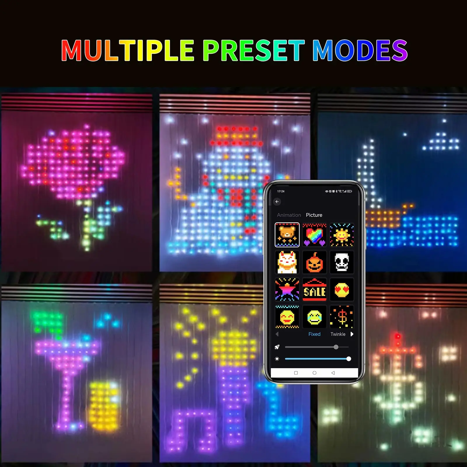 USB Led Smart Curtain Lights Bluetooth App Led String RGB Fairy Lights DIY Music Lights Party Window Curtain Bedroom Decoration