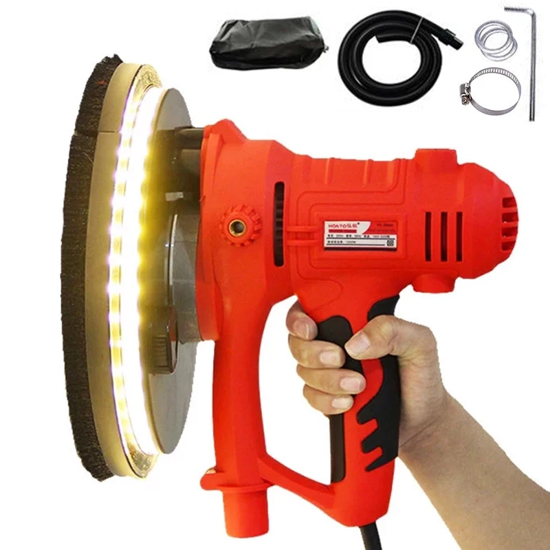 850W Electric Drywall Sander Wall Putty Polisher Hand Grinder 220V Dustless Led Double Light Grinding Machine