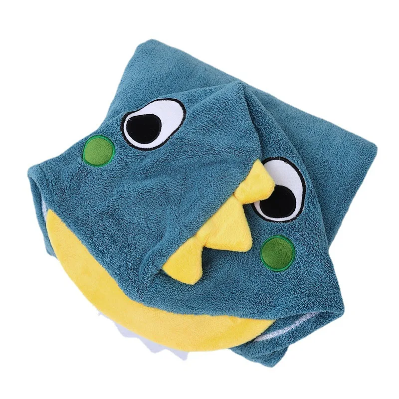 Pink/Dark/Light Blue Cute Cartoon Children\'s Bath Towel Cape Soft and Absorbent Not Easy to Fall off Hooded Coral Velvet Cape