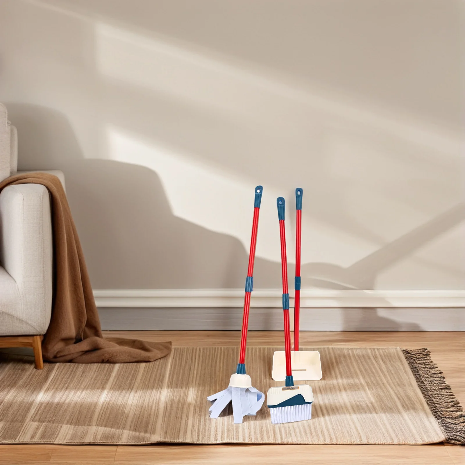 Juego de limpieza realista para niños, Kit de limpieza para juego de imitación, fregona, escoba, recogedor, cubo, raspador en aerosol, vástago ligero, 1 Juego