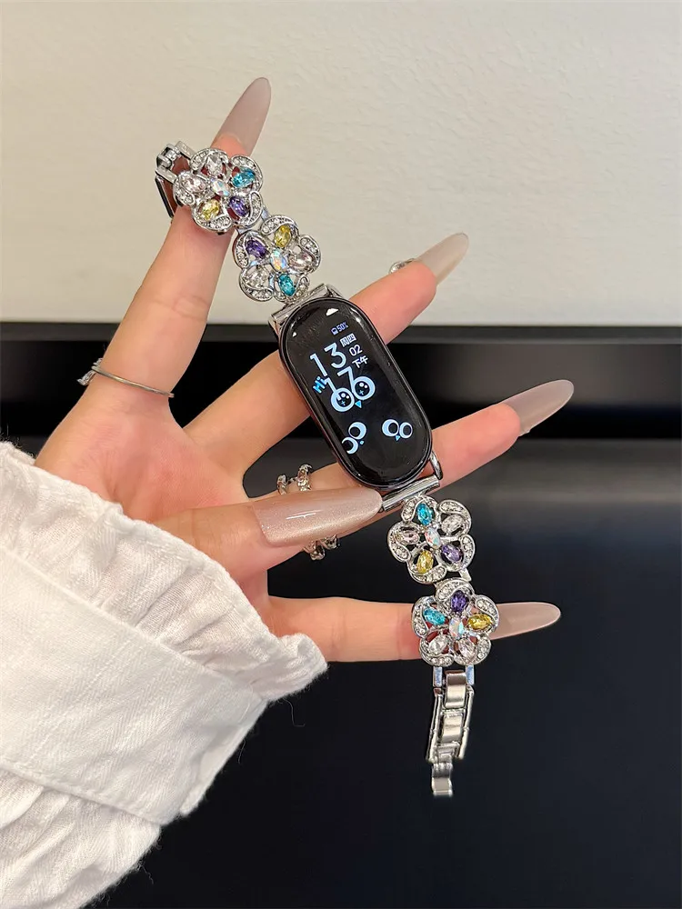 

Colorful diamond studded small flower strap suitable Xiaomi Band 8Pro/9Pro，For Mi band 3/4/5/6/7，8/8NFC/9/9NFC/10/10NFC，For Redm