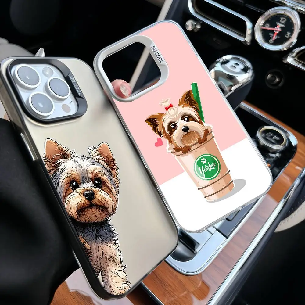 Funda de teléfono para perro mascota Yorkshire Terrier para IPhone 17 16 15 14 13 12 11 Pro Max Plus Color cubierta trasera plateada a prueba de golpes