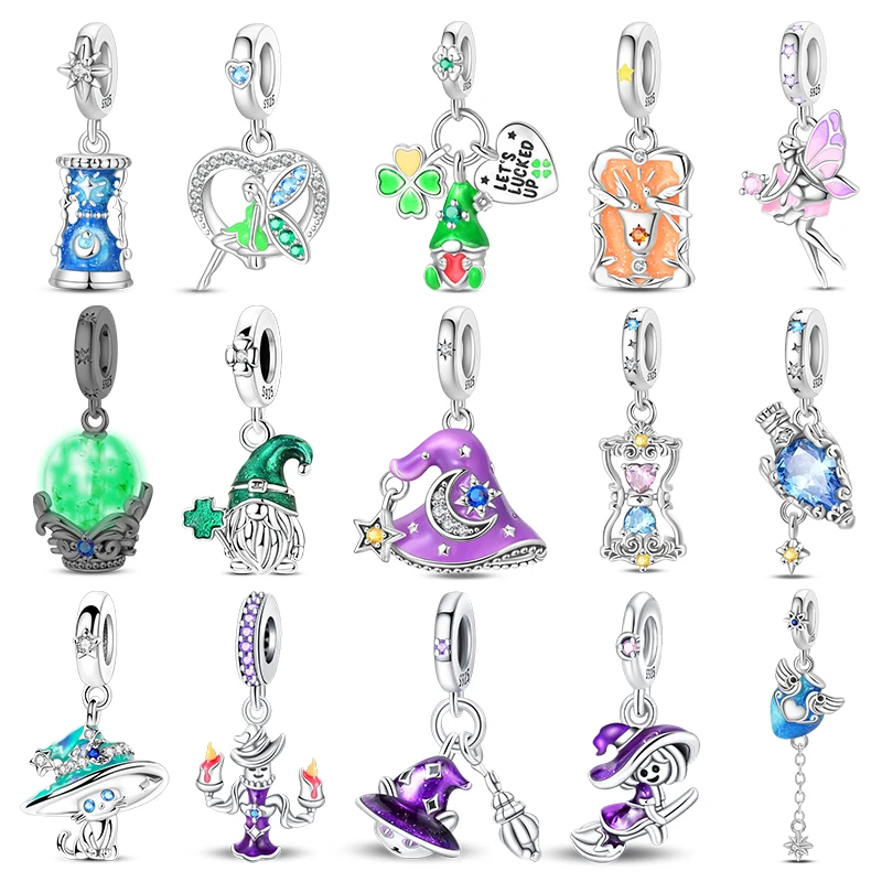925 Sterling Silver Charms Bead CZ Zircon Witch Fairy Hourglass Magic Book Dangle Fit Original Bracelet DIY Women Jewelry Gift