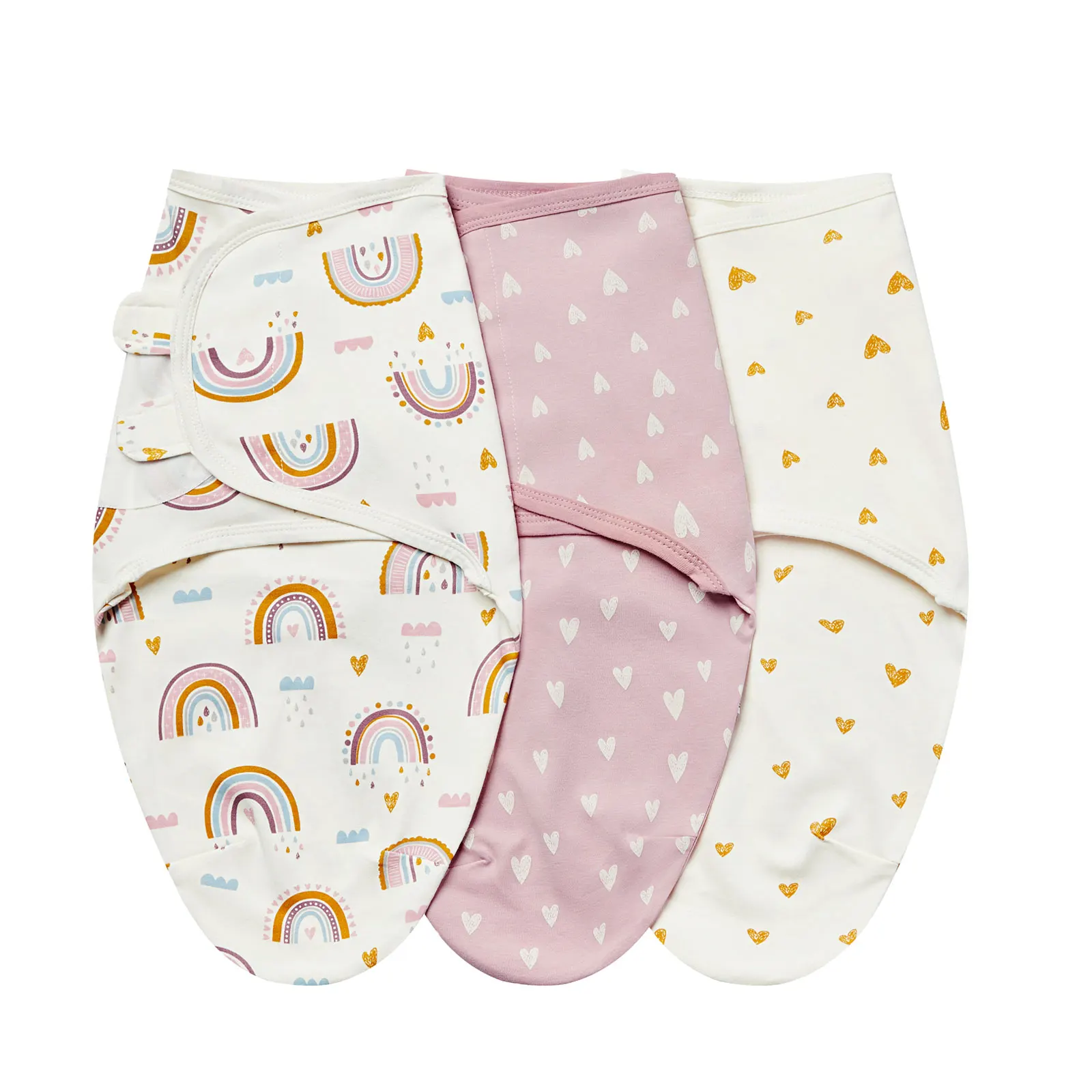 NONE 3 Stück süße Neugeborenen Baby decken Windeln Set 100% Baumwolle Jungen Mädchen verstellbare Wickel Baby Wickel für 0-6 Monate 9