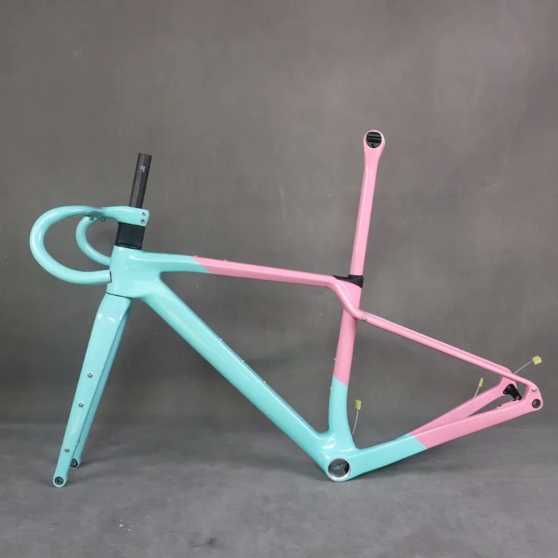 Carbon Frame Blue Pink Paint Gravel Bike Frame GR047 T47 Bottom Bracket Full Hidden Cable