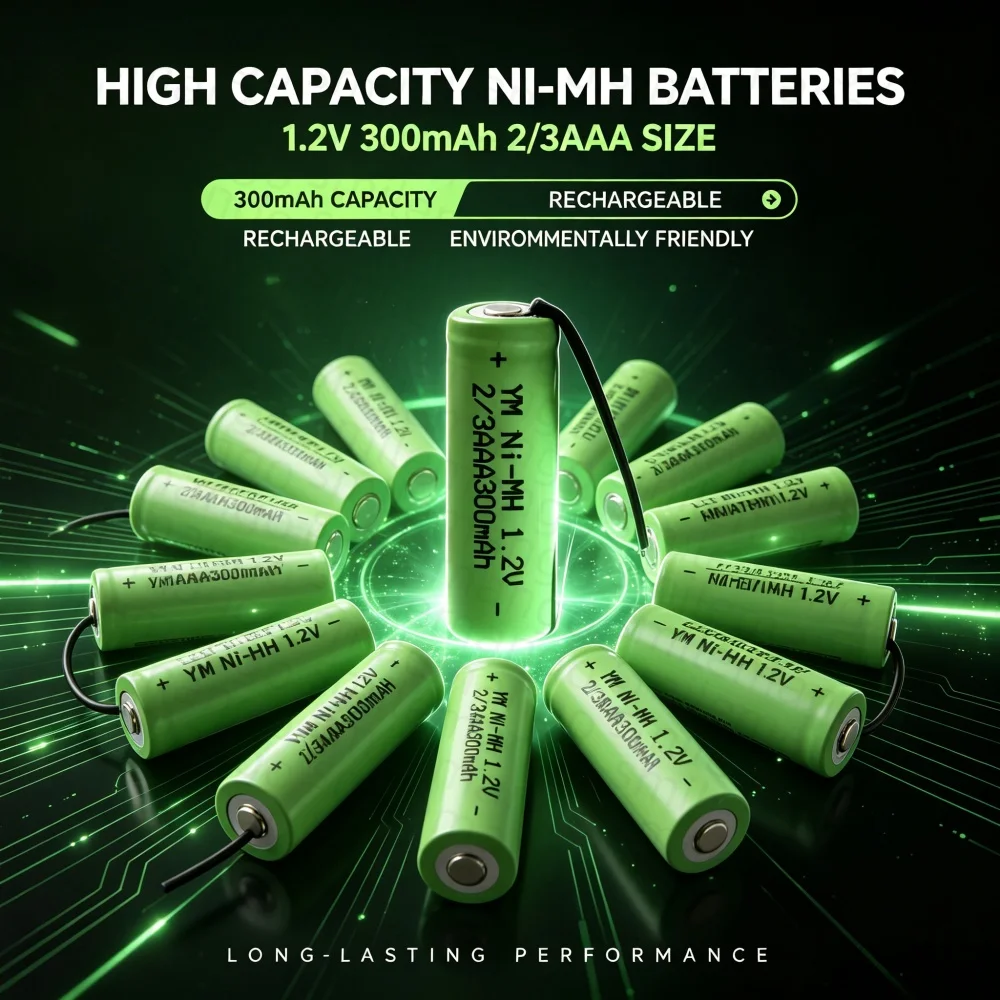 2/3 AAA 300mAh 1.2V NIMH Rechargeable Battery Pack with Nickel Strap, Suitable for Electric Shavers
