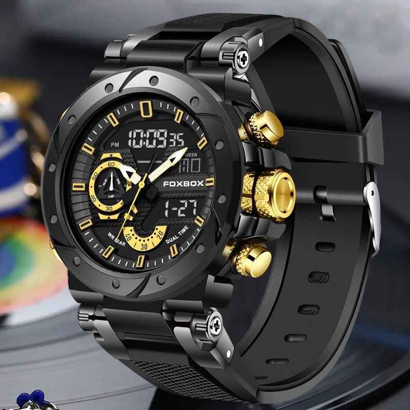 

foxbox Top Brand Luxury Man Wristwatch Waterproof Luminous Date Week Men Watches Silicone Quartz Men's Watch Male reloj