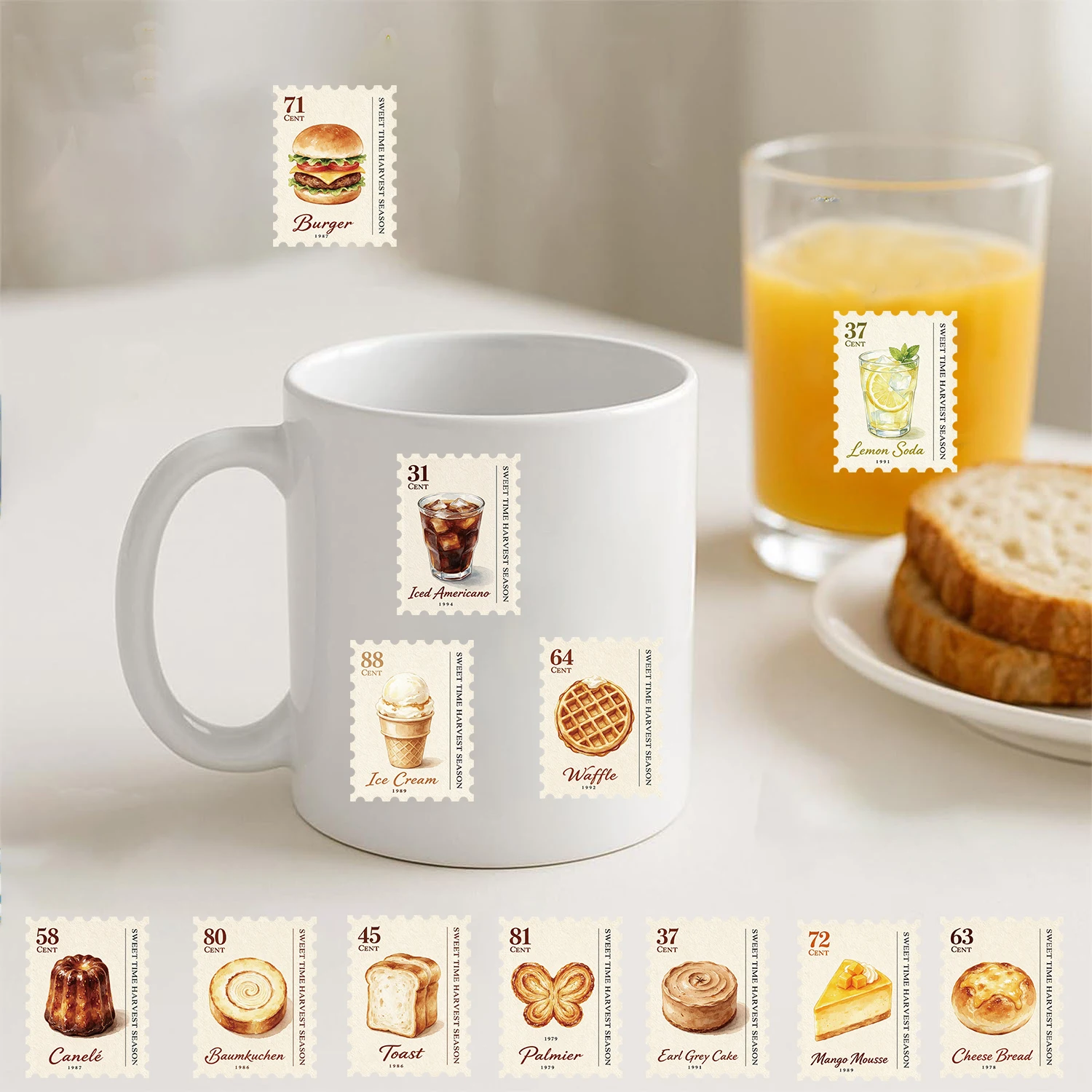 50PCS Sticker Cartoon Food Stamps Print Waterproof Funny Stationery Notebook Guitar Phone Suitcase Stationery Graffiti Sticker