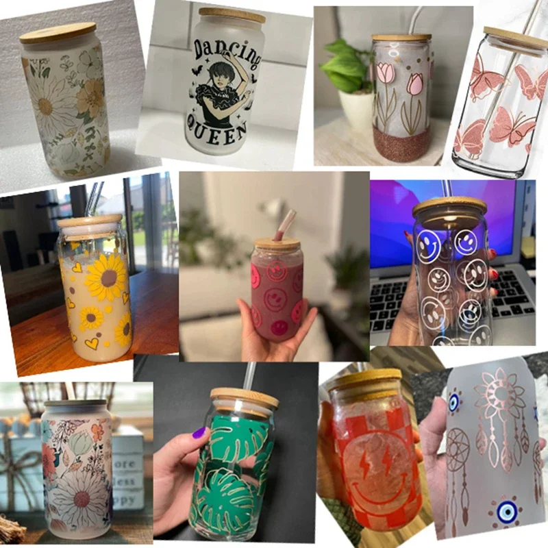 

Random Pattern 10pcs/30pcs/50pcs/100pcs UV DTF Cup Wraps Wholesale Transfer Sticker For 16oz Libbey Glass Can Wrap only sticker