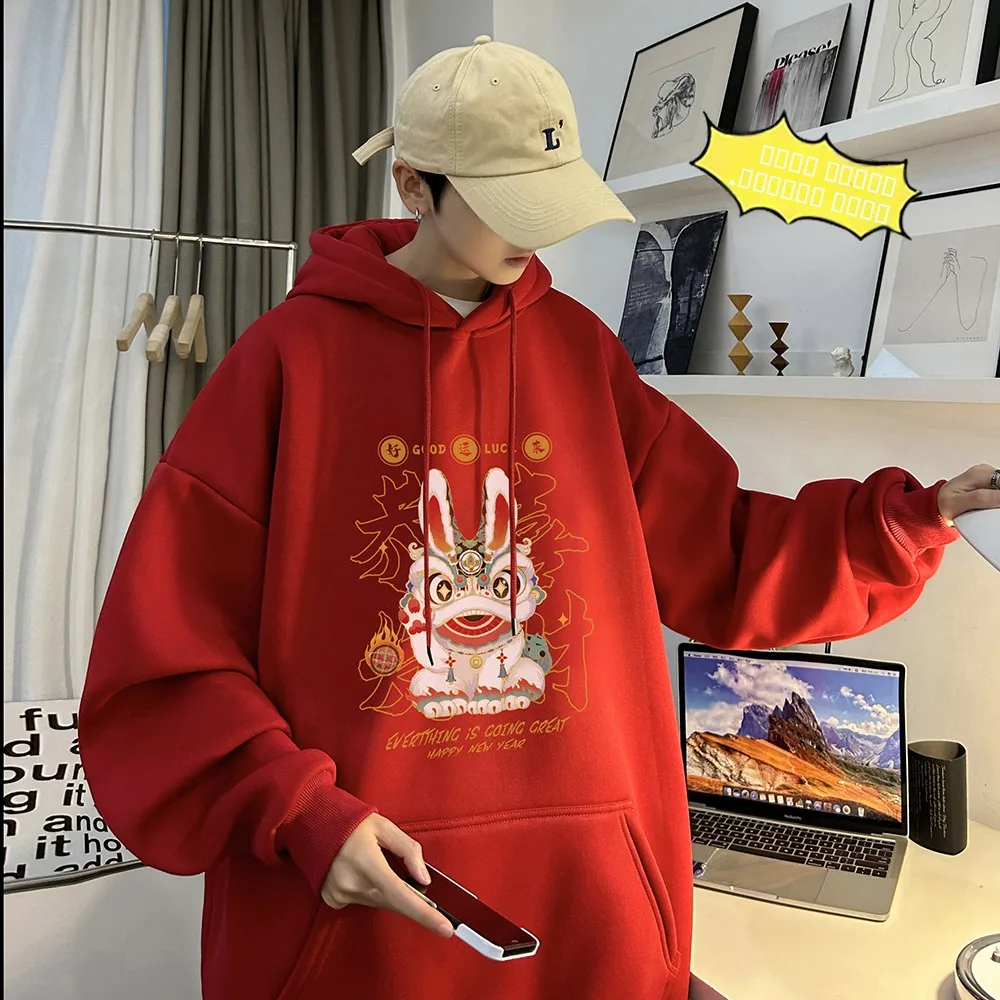 

Thiened Fce Hoodie for Boys Cartoon Print Warmth Youth Winter Jaet Casual Loose Fit Kangaroo ket Trendy Sle