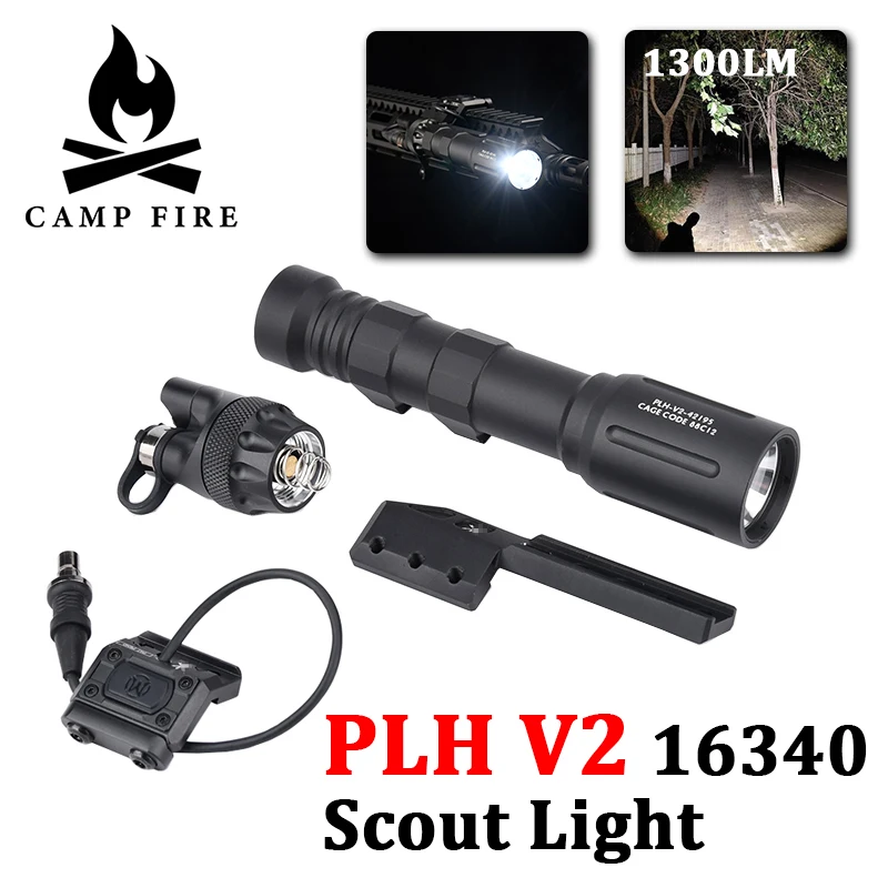 

Tactical Plhv2 Flashlight 18650 High Power LED 1300LM Airsoft Surefir Hunting Scout WeaponLight with ModButton Pressure Switch