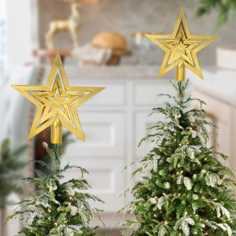 Five Pointed Star Christmas Tree Top Decoration Electroplating Star Accessories Holiday Atmosphere Ornament Christmas Tree Hat