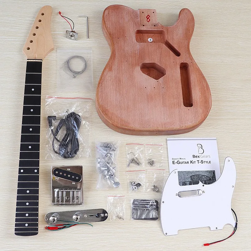 6 String 22 Frets DIY Electric Guitar Kit Okoume Wood Body Assembly Pack For Student Custom Instrument