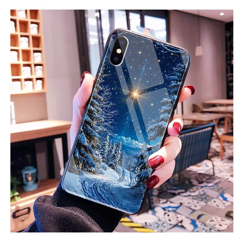 

Winter Christmas snowflake Glass phone case For iPhone 17 Pro Max Air 17 16 15 14 13 Pro Max 15 16 Pro 15Plus Case