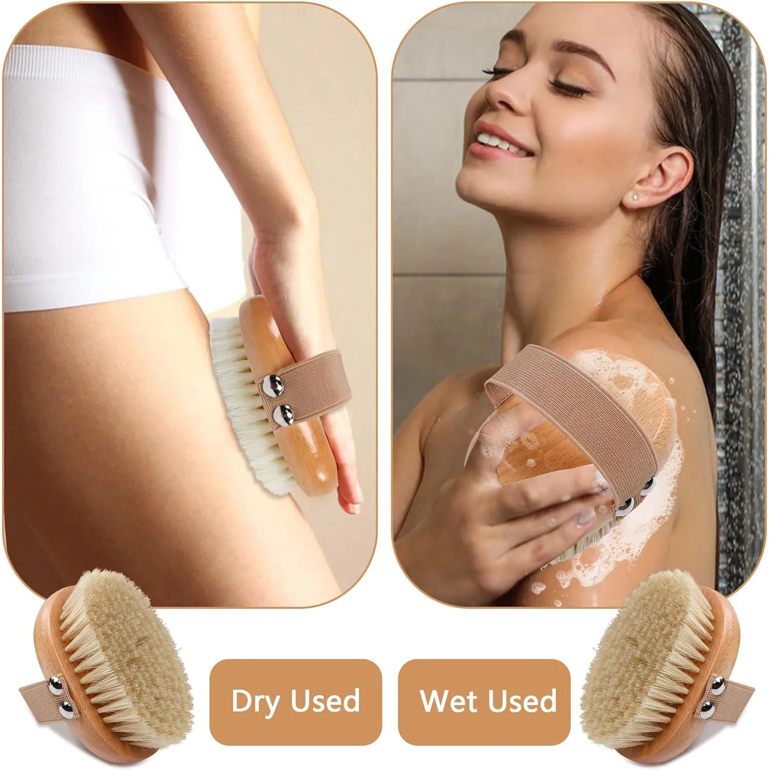 Trockenbürstende Körperbürste, Peeling-Körperwäscher, natürliche Borsten für trockene Haut, verbessert die Durchblutung, stoppt eingewachsene Haare