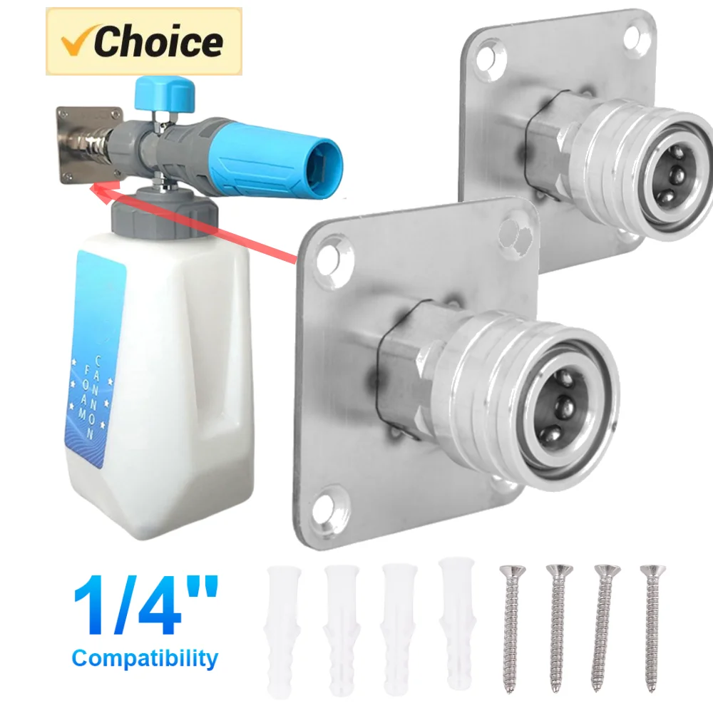 Foam Cannon Nozzle Water Gun Holder Wall Mountable Pressure Washer Accessories Storage Rack Stainless Steel 1/4 Quick Connector