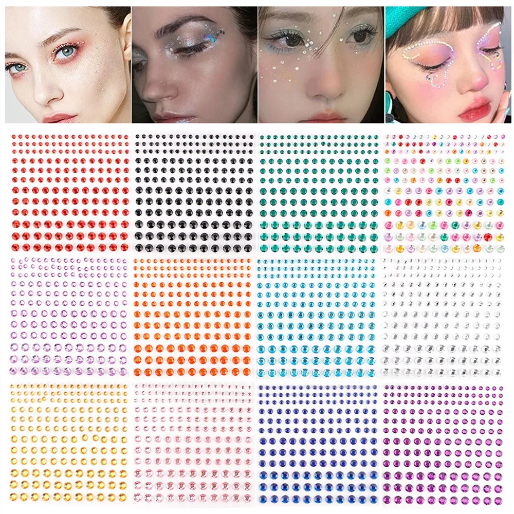 165pcs/sheet Crystal Diamond Stickers Self Adhesive Rhinestones Stickers Face Sticker Gem  For Mobile Bling DIY Deco Nail Makeup