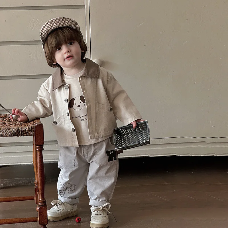 

2025 Autumn New Children's Casual Collar Cotton Simple and Versatile Single Row Button Jacket