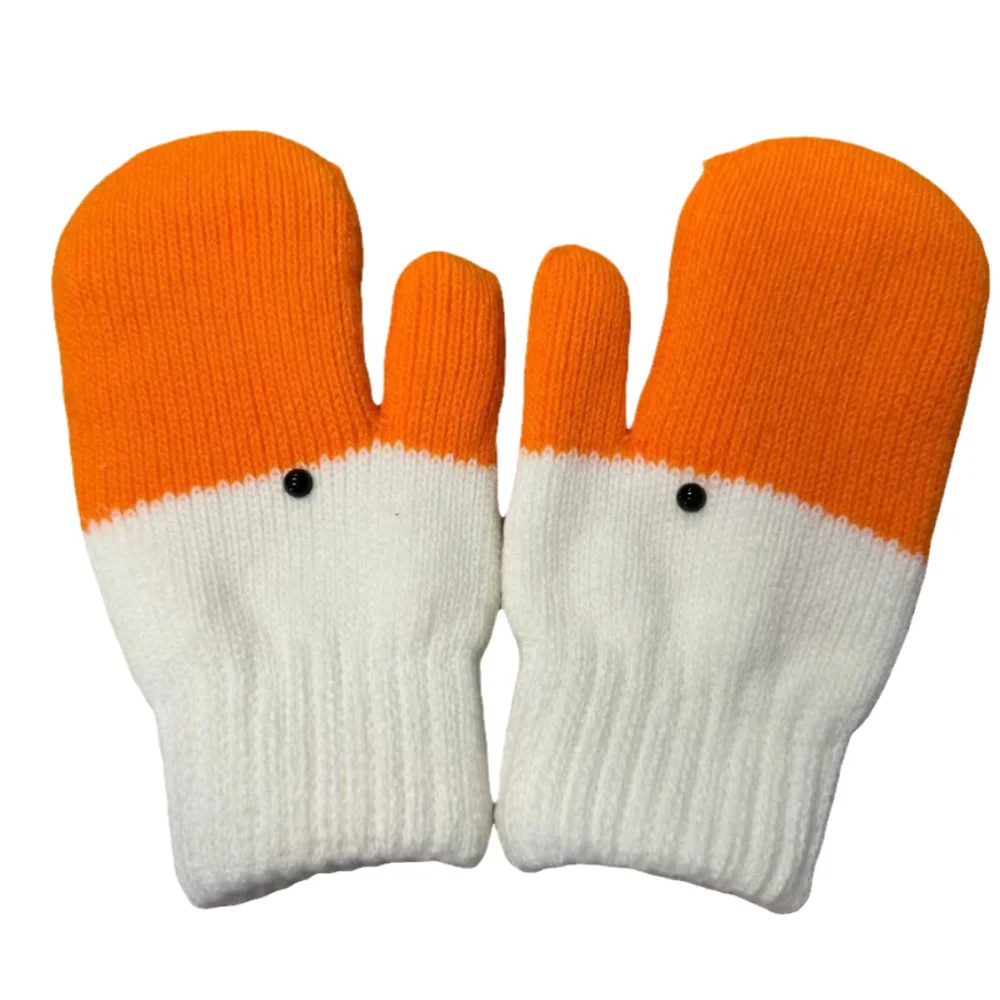 ฤดูใบไม้ร่วงฤดูหนาวเย็นถุงมืออุ่นการ์ตูนเป็ด Mittens Full Finger ถุงมือถัก WARM Accessorie สําหรับเด็กผู้ใหญ่