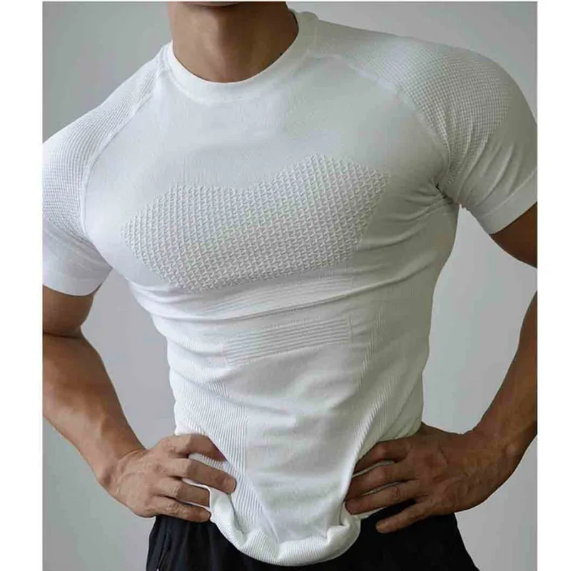 Men Summer Professional Fitness Seamless Short Sleeve Running Training Tight Outdoor Quick Dry T-shirt