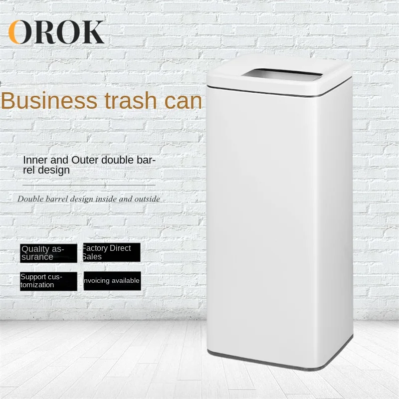 YY Light Luxury White Trash Can without Cover Commercial Stainless Steel Large Paper Roll