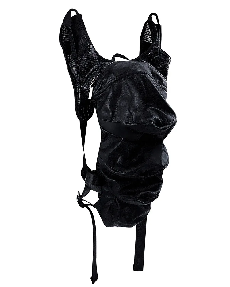 Gear Duke Streampunk Shell Backpack Pu Net Patchwork Knapsack Motorcycle Riding Equipment Multiple Wearing Woman Punk Rucksack