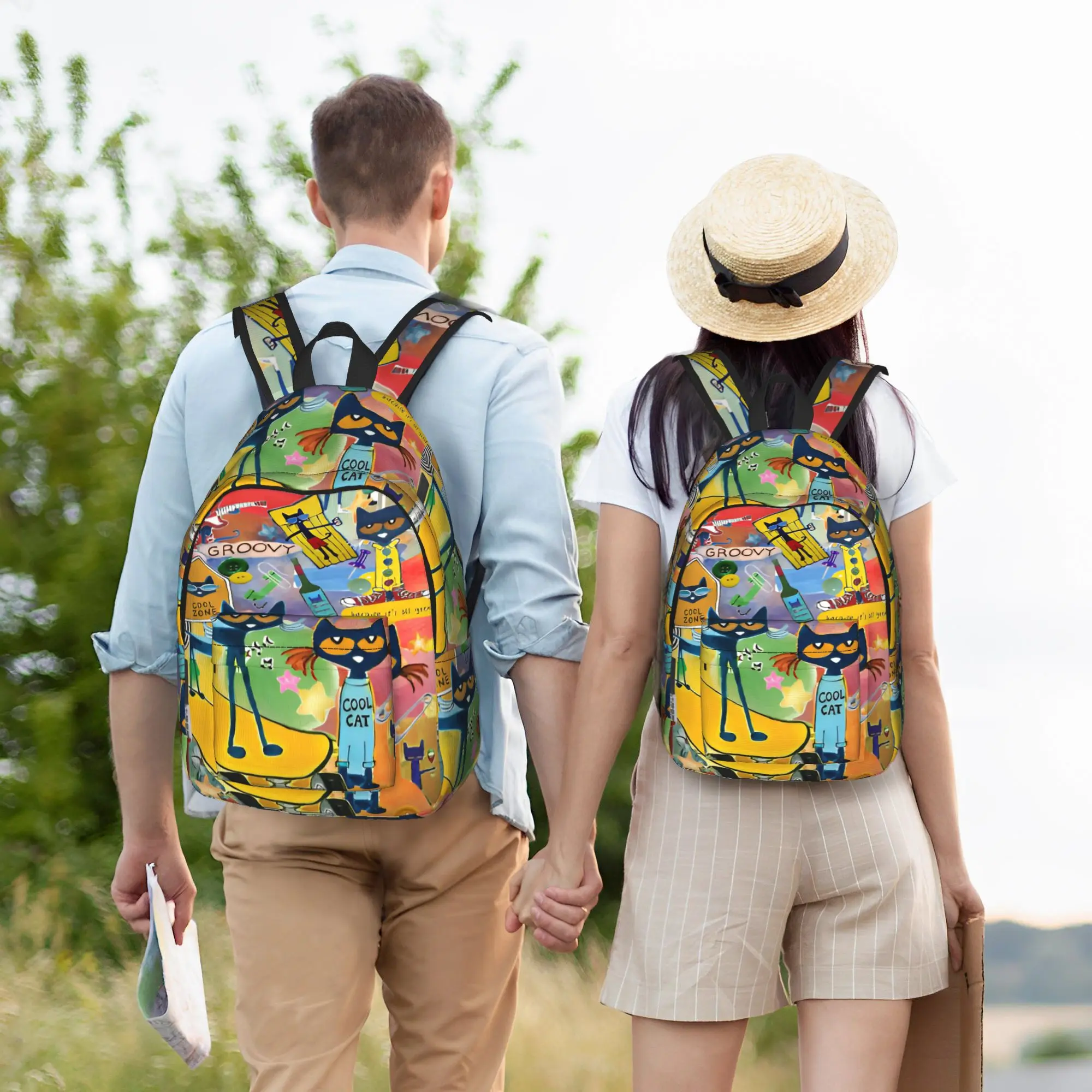 Cool Cartoon Kitten Pete the Cat  Backpack for Men Women Teenage High School Work Daypack  Laptop Canvas Bags Outdoor