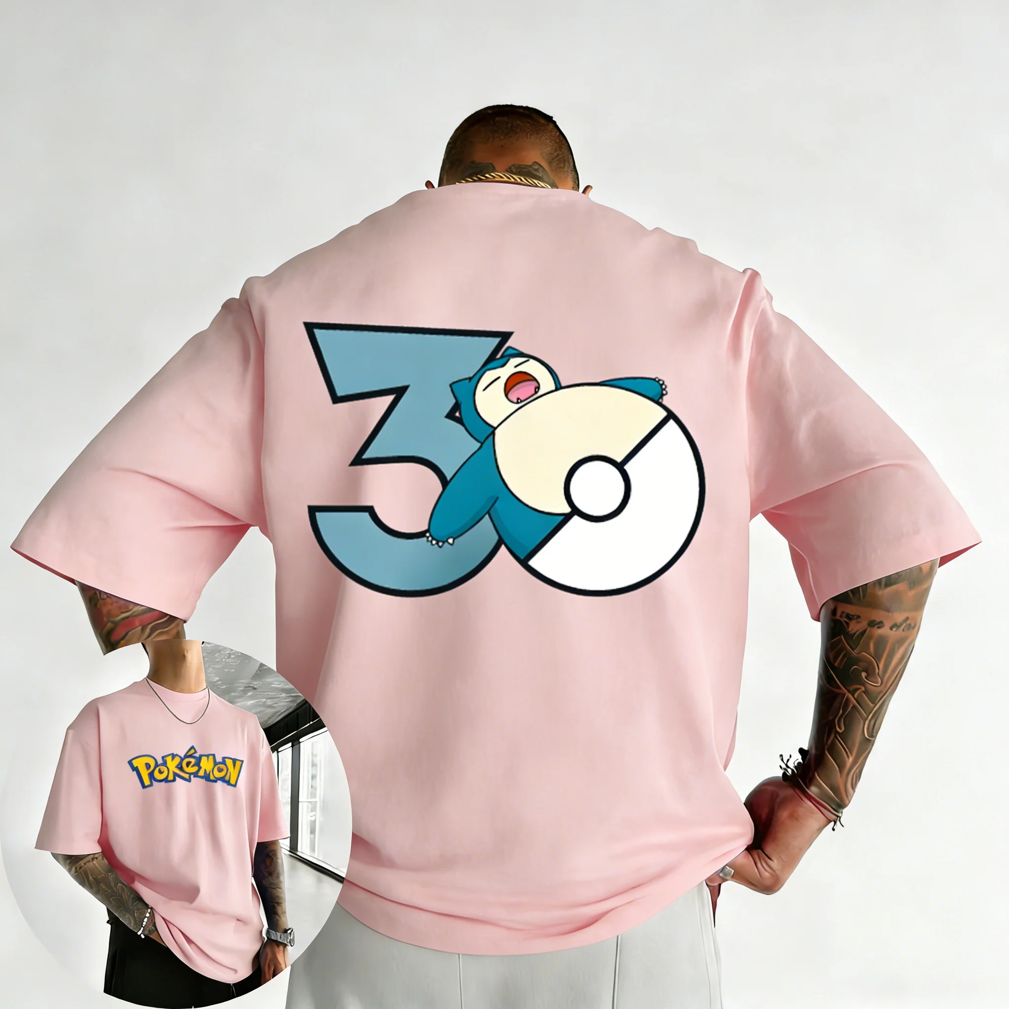 2026 Pokémon 30th Anniversary Snorlax Bedrucktes T-Shirt – Sommerliches, trendiges, locker sitzendes Y2K Kurzarm-Oberteil für Herren und Damen – Detail 12