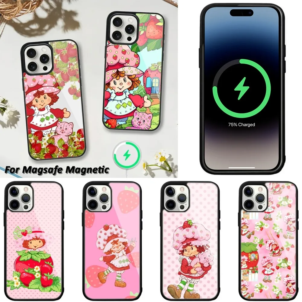 S-Strawberry pink Shortcake Phone Case For iPhone 16,15,14,13,12,11,Plus,Pro,Max,Mini Magsafe Magnetic Wireless Charging