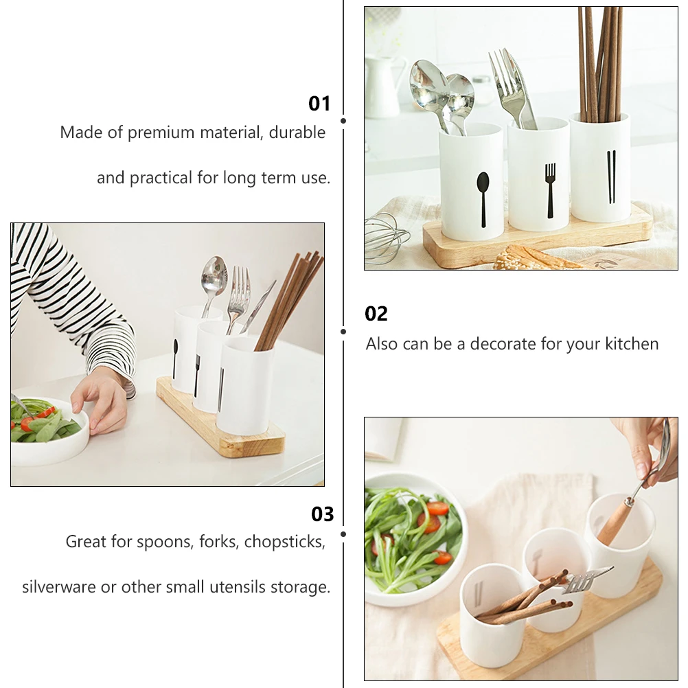 

2 Sets White Wooden Chopstick Holder Kitchen Utensil Storage Organizer Spoons Forks Chopsticks Silverware Drying