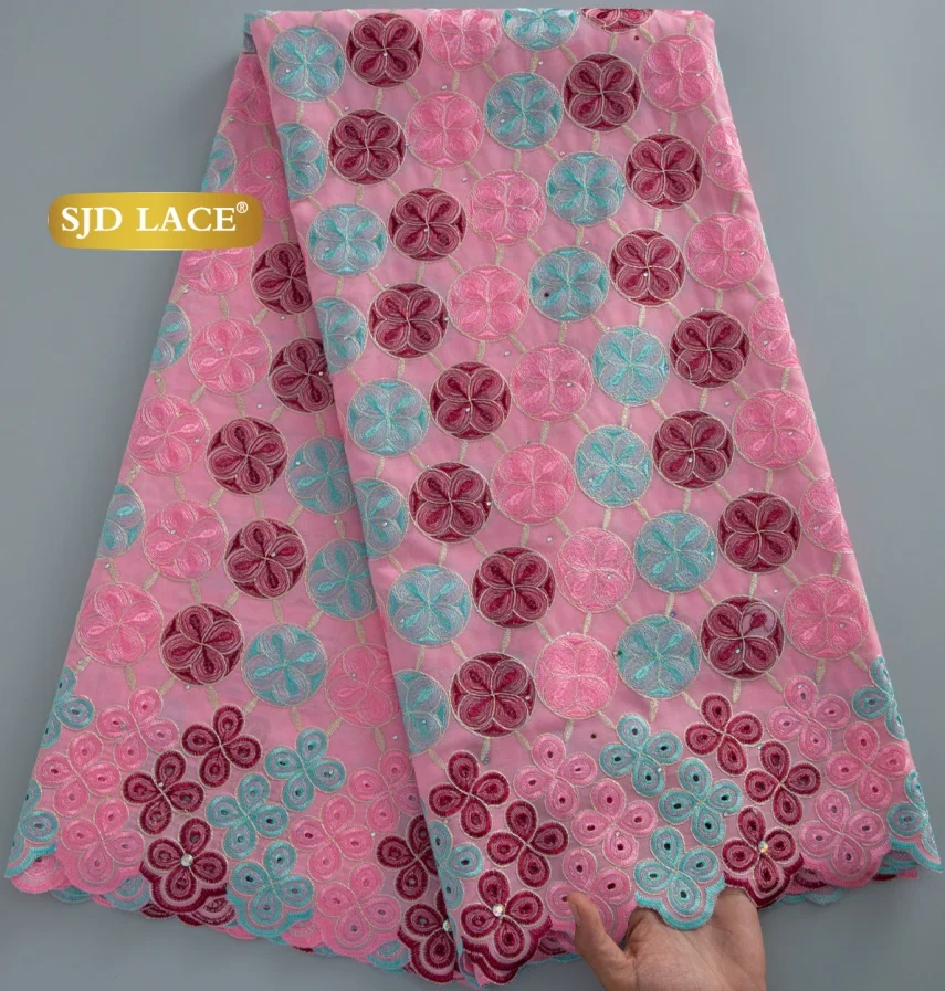 

SJD LACE African Cotton Swiss Voile Lace Fabric 2026 High Qaulity 5 Yards Nigerian Stones Lace for Sewing Women Party Dres 4940