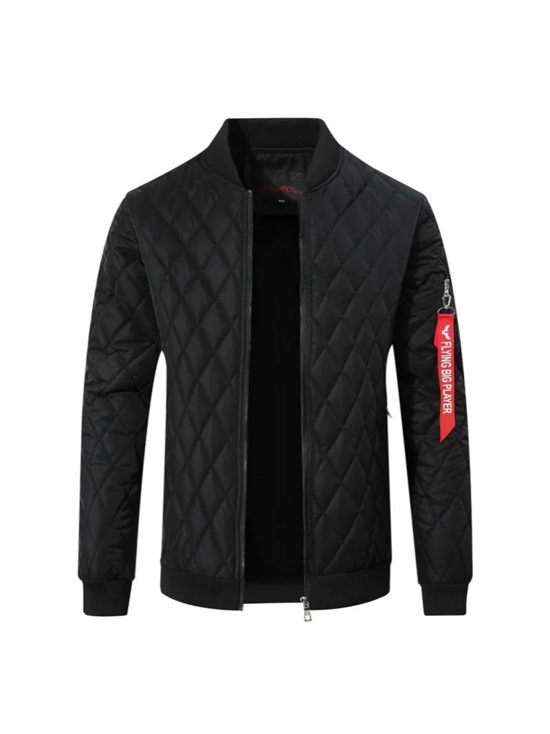 Men's Fleece-Lined Thickened Cotton-Padded Jacket Diamond-Patterned Warm Coat for Autumn Winter Versatile 2025 New Trendy Style