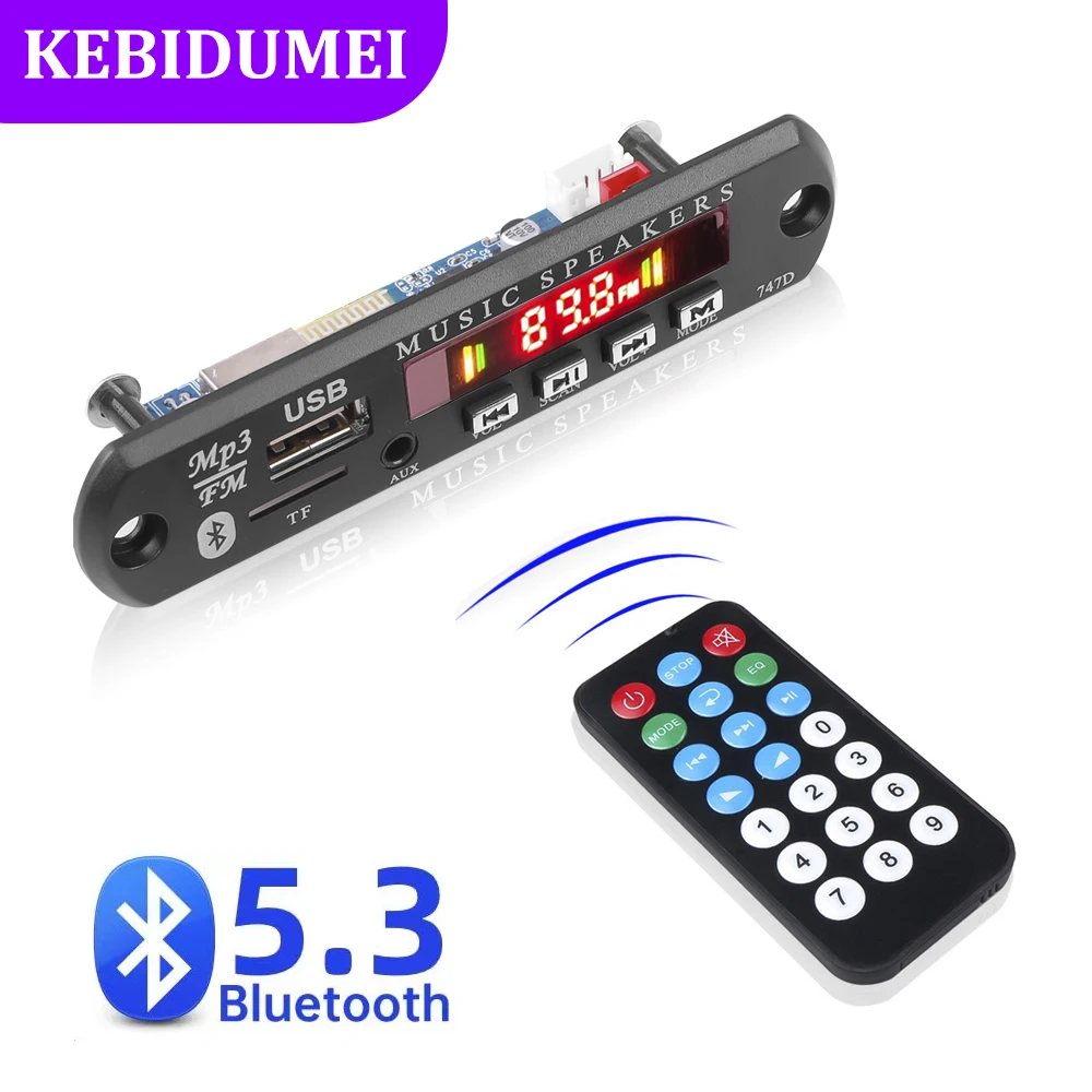 Bluetooth 5.3 MP3 Decoder Board Wireless MP3 Player 9V 12V USB TF AUX FM Radio Wireless Car Music Player With Mic Remote Control