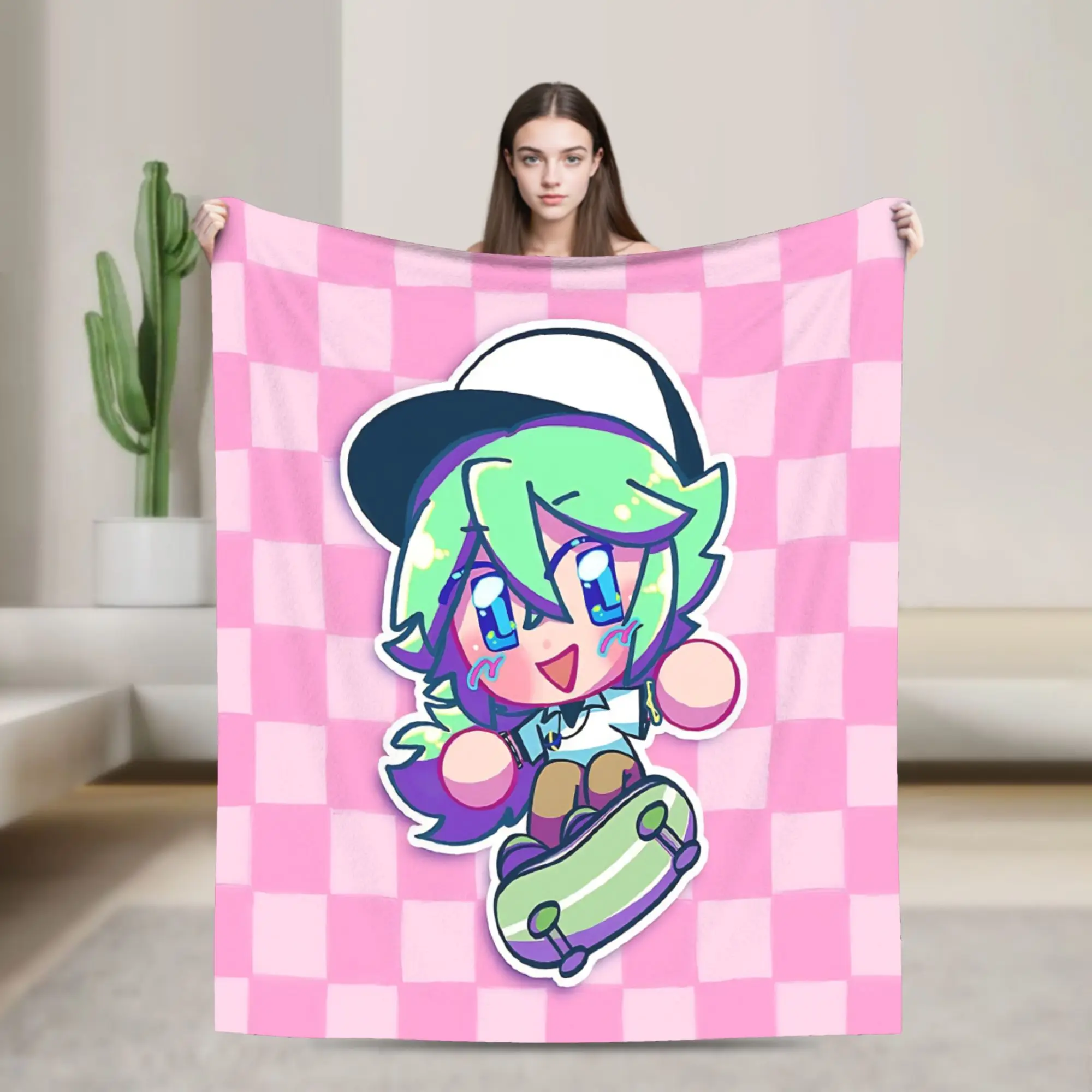 Trickcal Chibi Go N Harmonia Skateboard Blankets Warm Pattern Plush Throw Blanket For Girls Outdoor Flannel Bedspread Bed Cover