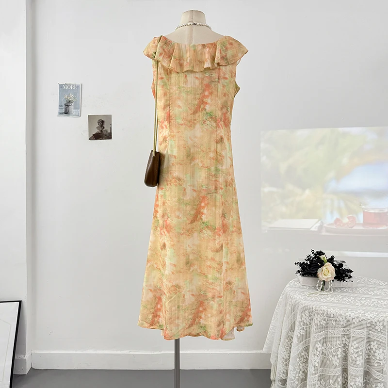 Elegância francesa floral rendas dupla camada em camadas vestidos de chiffon feminino verão estilo hotsweet cintura fina saia longa senhora pano