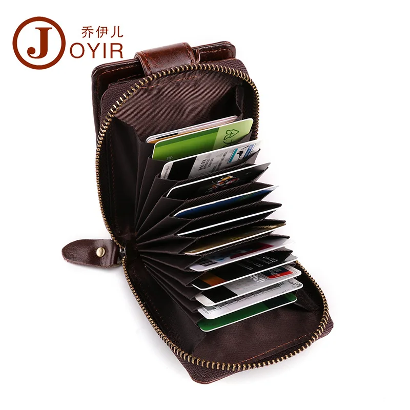 Customized Multiple Card Slots Leather Organ Card Holder RFID First Layer Leather Card Sleeve Multifunctional Buckle Coin Purse