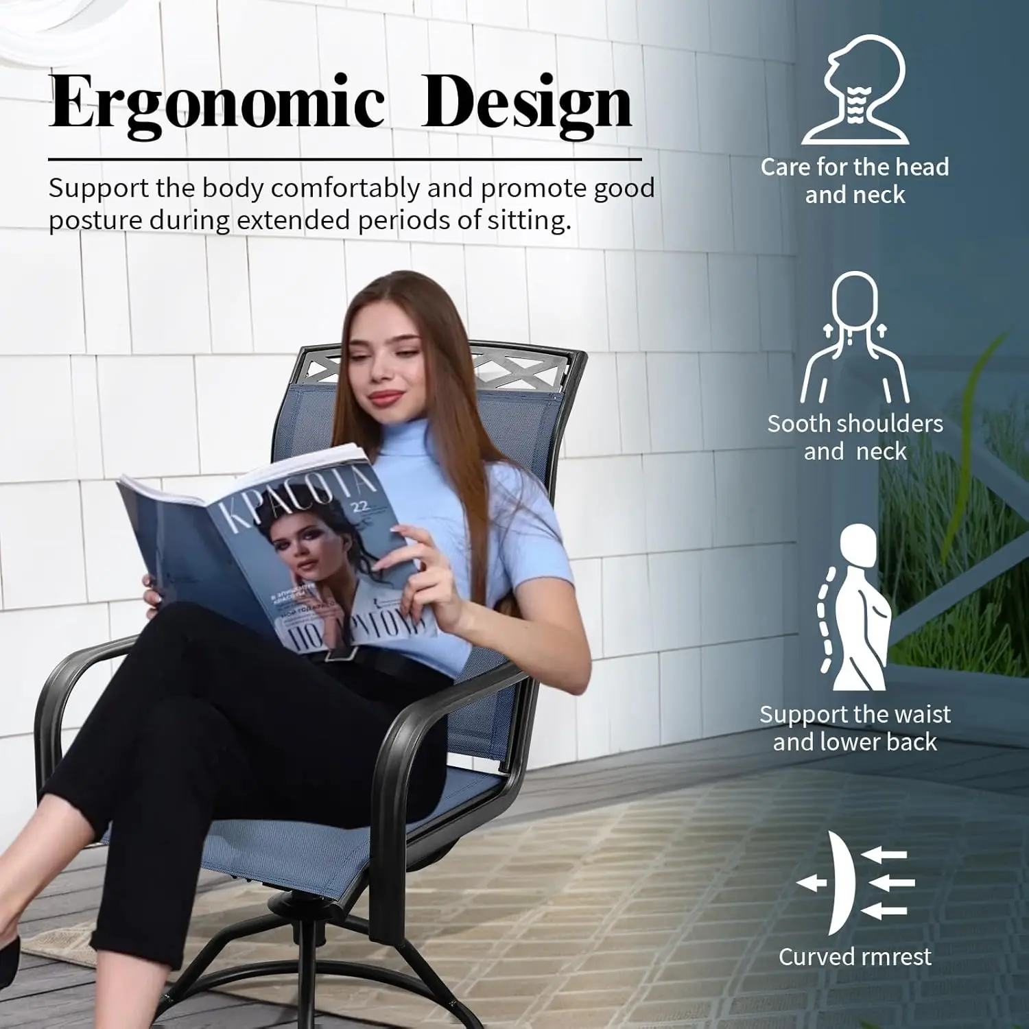 Set of 2 Patio Swivel Dining Chairs All Weather 360 Degree Swivel Textilene Outdoor Chairs with Black Metal Frame for Pat